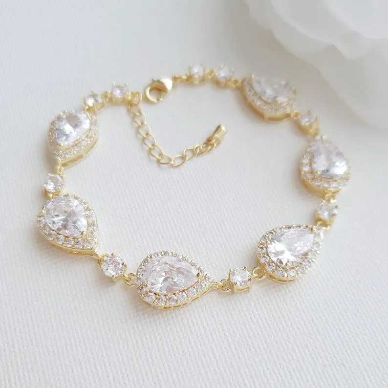 Wedding Day Bracelet for Bride Made with CZ & 14K Gold Plating-Emma