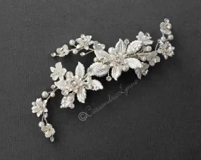 Wedding Hair Clip of Leaves and Porcelain Flowers