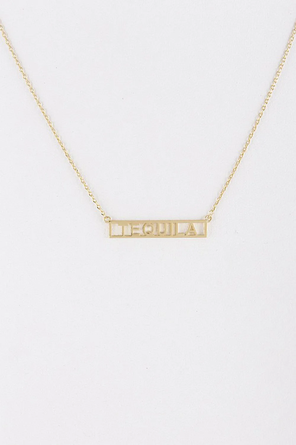 Womens Fashion Tequila Word Bar Necklace