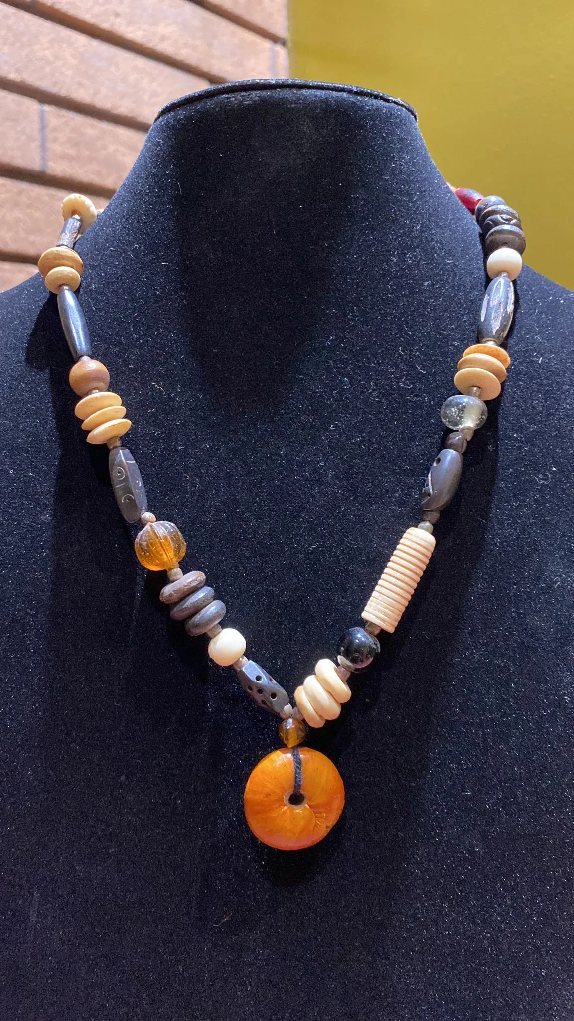 Wood Bone Glass Assorted Bead Seed Necklace